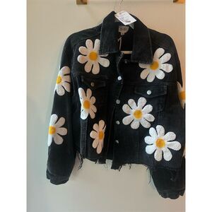 BIBI, Black Corduroy Daisy Floral Jacket, only small left 1800
